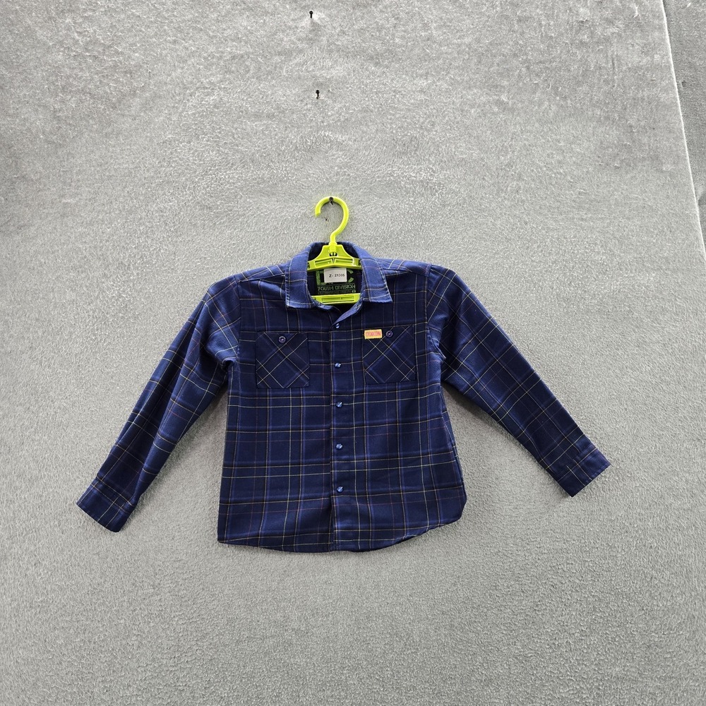 Dixxon Boys Button‎ Up Shirt S YOUTH Blue Plaid Flannel Shirt Long Sleeve